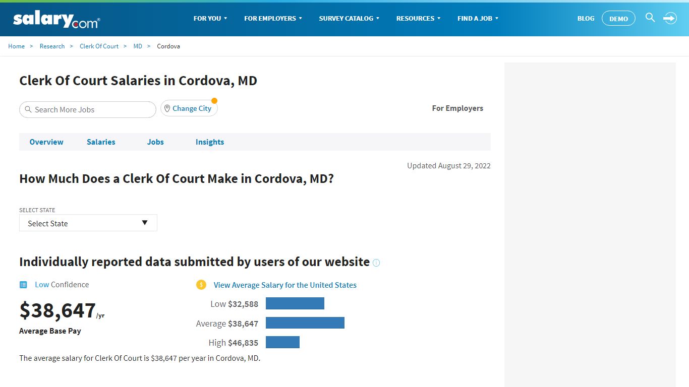 Clerk Of Court Salary in Cordova, Maryland | Salary.com